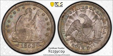 1853 25C Arrows and Rays MS66