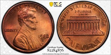 1982-D 1C Zinc Large Date MS66RB