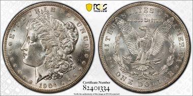1904-O $1 VAM 4B, Fishhook MS64
