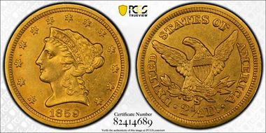 1859-S $2.50 AU55