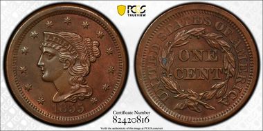 1855 1C N-4, Upright 55 MS64BN