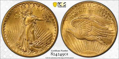 1908 $20 No Motto AU58