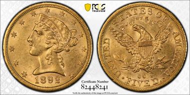 1892-CC $5 MS63