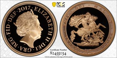 2017 £5 S-SE15 St. George First Strike PR70DCAM