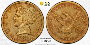 1842-O $5 AU53