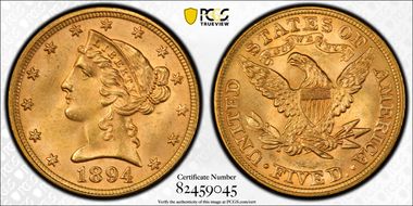 1894 $5 MS65+