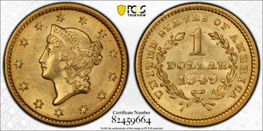 1849 G$1 Closed Wreath MS64