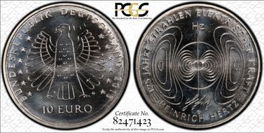 2013-G € 10 Heinrich Hertz  Electromagnetism 125 Yrs MS66