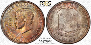 1961 1/2 P Dr. Jose Rizal KM-191  Ag MS66