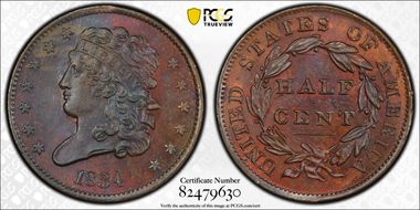1834 1/2C MS65BN