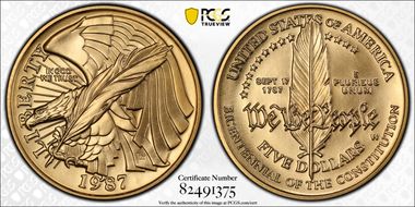 1987-W $5 Constitution MS70