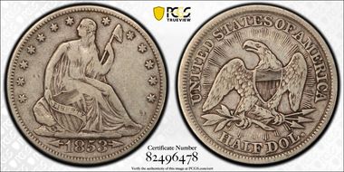 1853 50C Arrows & Rays VF20
