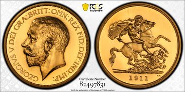 1911 £5 S-3994 WR-414 PR67CAM