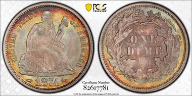 1874 10C Arrows MS67+