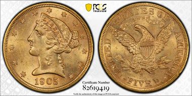 1905-S $5 MS63+ 