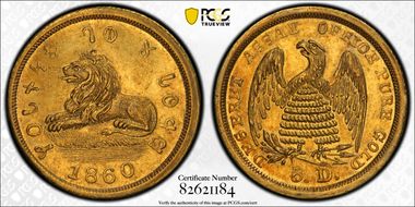 1860 $5 Mormon MS62