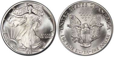1989 $1 Silver Eagle  Mercanti Flag Signature MS70