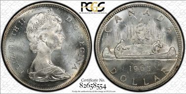 1965 S$1 Type 5, Med. Beads, Pt 5 MS63
