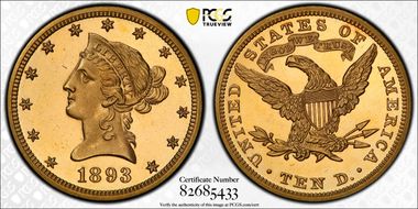 1893 $10 PR65+ DCAM