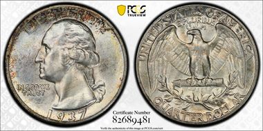 1937 25C Doubled Die Obverse MS65