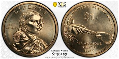 2011-P $1 Weak Edge Lettering Native American, Pos. A MS67