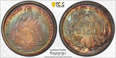 1874 10C Arrows MS67+