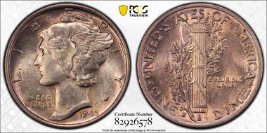 1945-S 10C Inverted S, FS-504 MS62