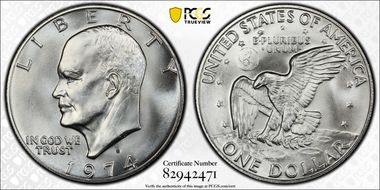 1974-S $1 Silver MS68