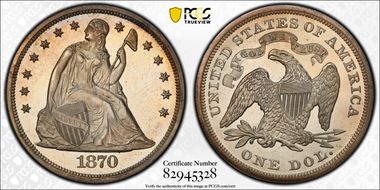 1870 $1 PR66DCAM