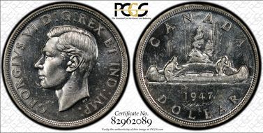 1947 S$1 Maple Leaf MS62