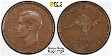 1942-I 1/2D Long Reverse Denticles AU50BN