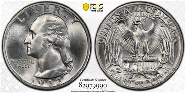 1943-S 25C Medium S FS-502 MS66