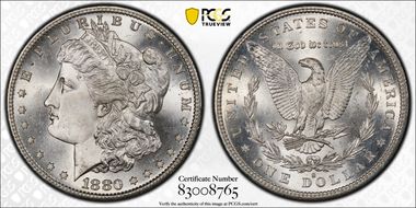 1880/79-S $1 VAM 8, Doubled 18-0 MS66
