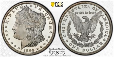 1893 $1 PR67DCAM