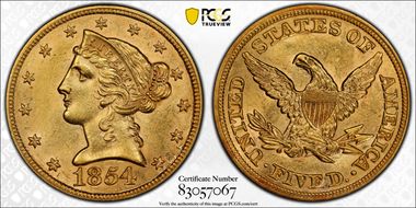 1854 $5 DDO FS-101 "Earring" MS61