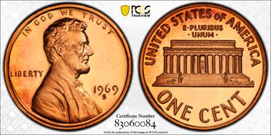 1969-S 1C PR69DCAM