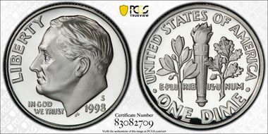 1998-S 10C Silver PR70DCAM