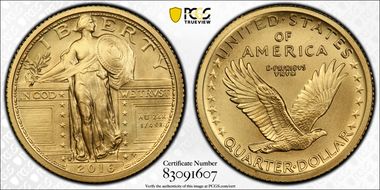2016-W 25C 100th Anniversary Gold SP70