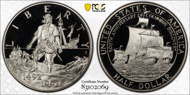 1992-S 50C Columbus PR70DCAM