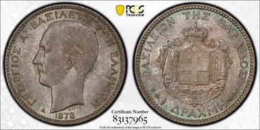 1873-A Drachma KM-38  Ag MS64+