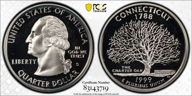 1999-S 25C Connecticut Silver PR68DCAM
