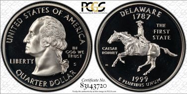 1999-S 25C Delaware Silver PR69DCAM