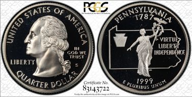 1999-S 25C Pennsylvania Silver PR69DCAM
