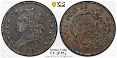 1826 1/2C AU50BN
