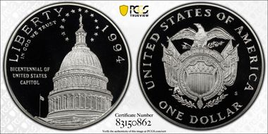 1994-S $1 Capitol PR70DCAM