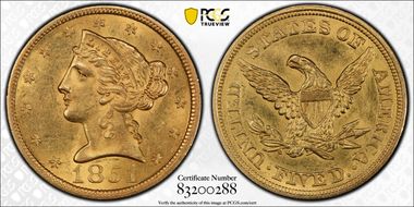 1851 $5 MS63