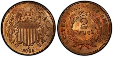 1865 2C Plain 5 MS66+ RD