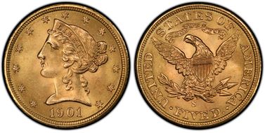 1901-S $5 MS66+