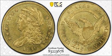 1810 $5 BD-1, Small Date, Tall 5 AU58