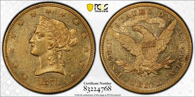 1871-CC $10 AU58